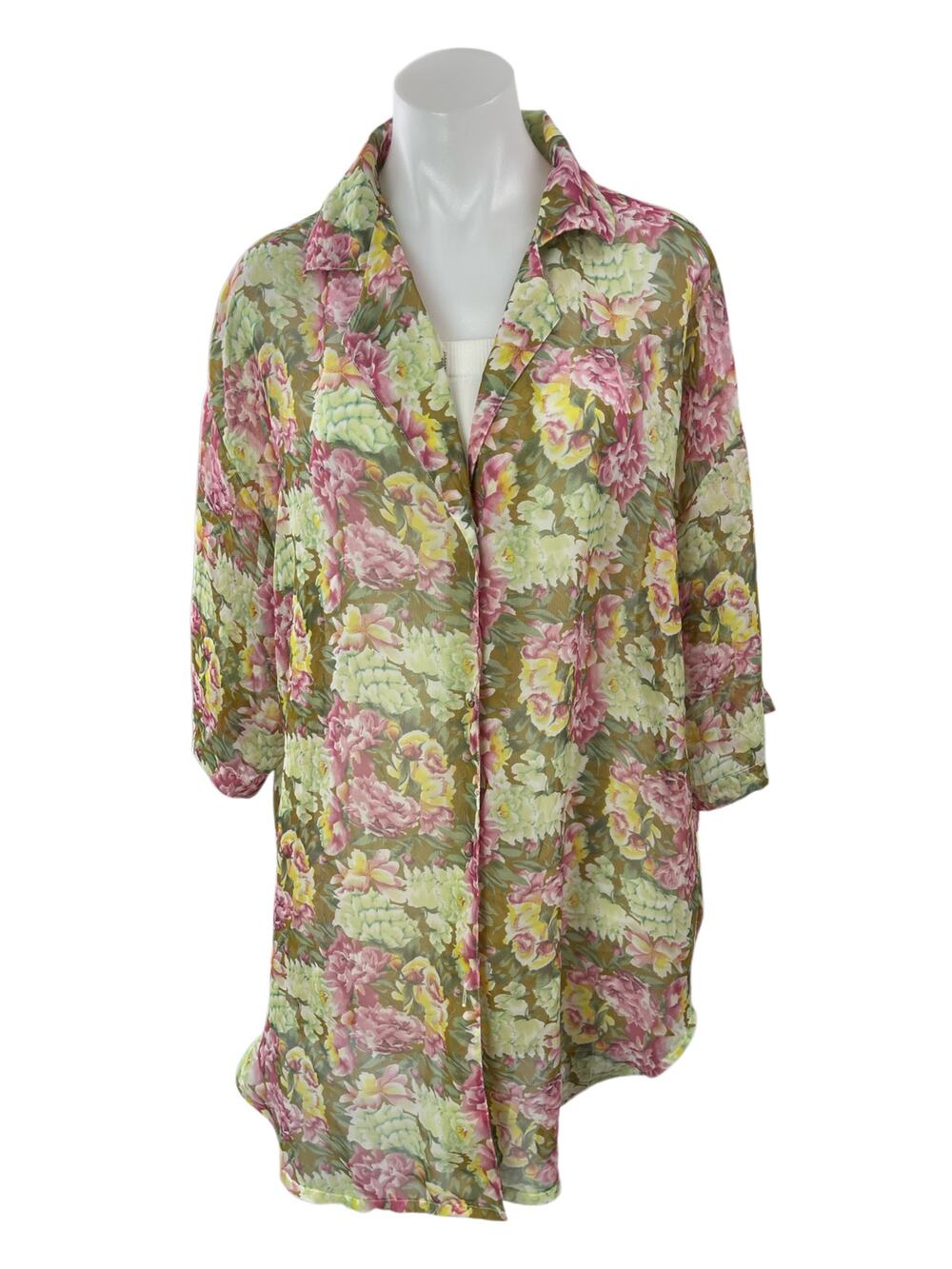 Classified Women's Multicolor Floral Long Sleeve Button Down Mini Shirt Dress L